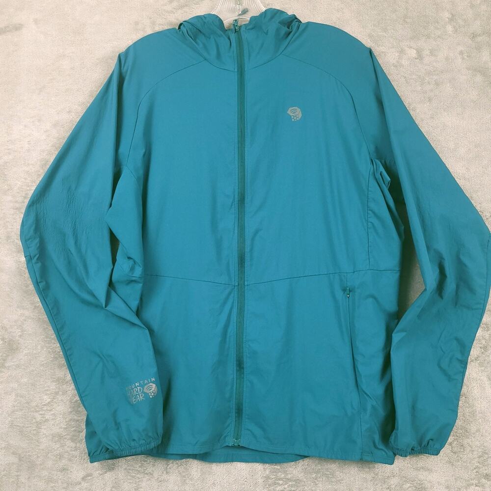 Mountain Hardwear Men L Teal Hooded Lightweight Nylon Jacket Gorpcore Outdoor